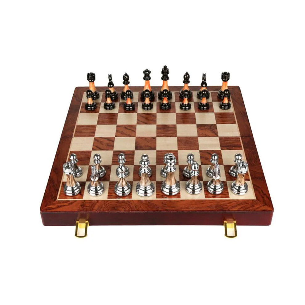 Deluxe 45Cm Metal Chess Set With Wooden Folding Board - Professional Classic Game & Elegant Home Decor Collection 744110410952