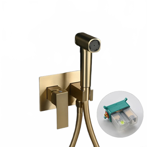 Luxurious Brushed Gold Bidet Sprayer Set with Concealed Box - Dual Hot & Cold Functionality