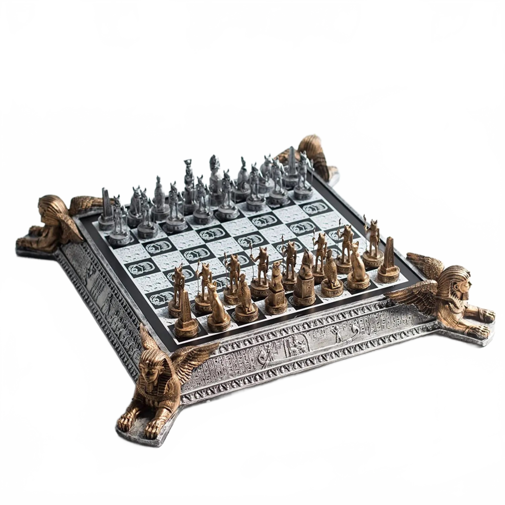 Handcrafted Egyptian-Themed Chess Set With Intricate Pharaoh And Sphinx Pieces 313098326397