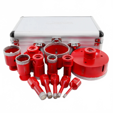 13-Piece Vacuum Brazed Diamond Core Bit Set with M14 Thread for Marble, Ceramic, and Porcelain Drilling - Includes Storage Box