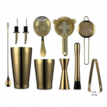 Premium Gold 9 - teiliges Barkeeper - Set: Wesentliche Cocktail - Shaker - Werkzeuge für Partys & Clubs