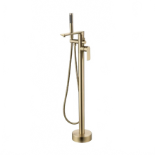 Luxurious Brushed Gold Floor-Mounted Bathtub Faucet Set with Waterfall Spout & Handheld Shower