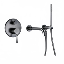Brushed Stainless Steel Bathtub Mixer Tap Set with Diverter, Wall Mount Spout & Handheld Shower Hose