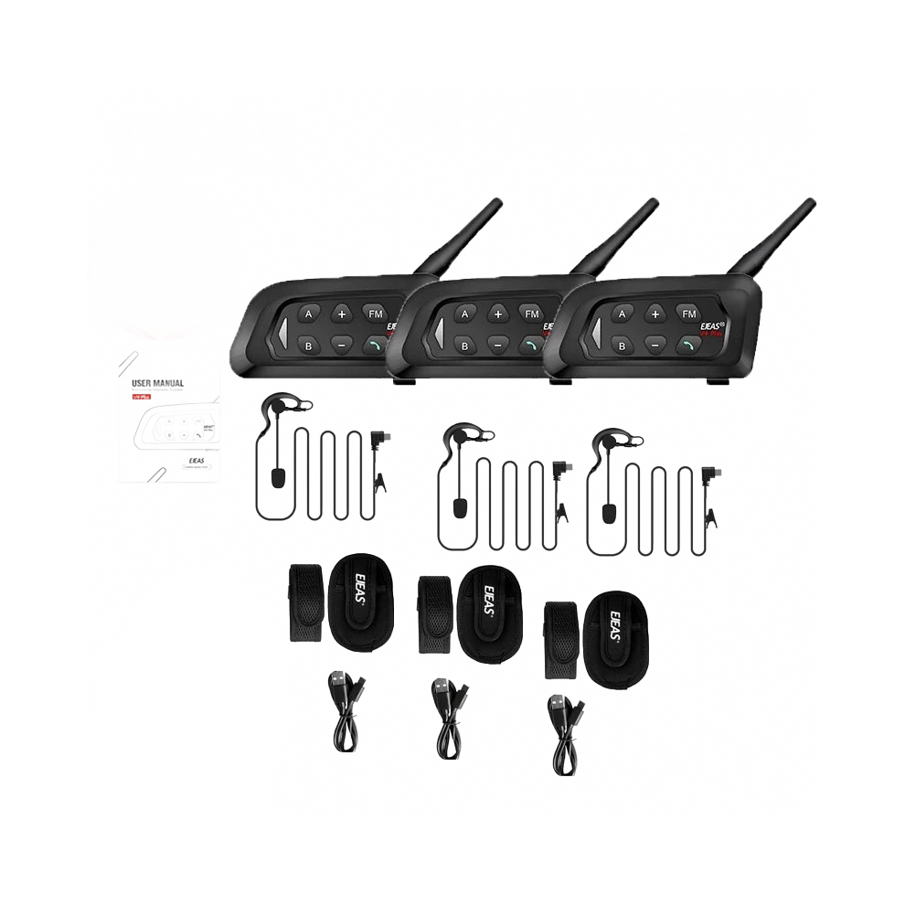 Ejeas V4c Plus Bluetooth 5.1 Intercom Set - Waterproof Ip65, 1200M Range, 4-Person Simultaneous Communication, Hanging Ear Design, 3-Pack 313114033001