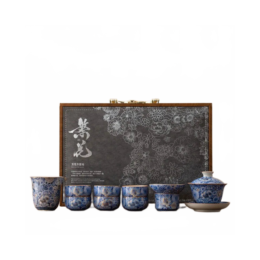 Elegant Ru Kiln & Porcelain Tea Set - Zen Teapot & Cup Collection With Gift Box - High-End Chinese Beauty Master Teaware Blue/White 313032392358