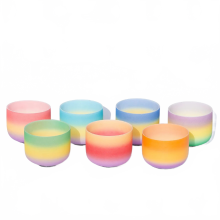 7-Piece Frosted Quartz Crystal Singing Bowl Set - 6 to 12 CDEFGAB Notes, Rainbow Colors