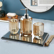 Crystal Clear Glass Bathroom Set: Elegant Lotion Bottle, Soap Dispenser, Tray & Organizer