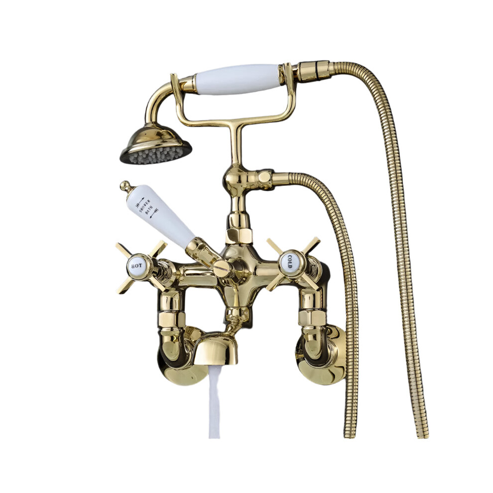 Elegant Brass Wall-Mounted Bathtub Faucet Set with Classical Cross Handles in Gold Chrome Finish-image-OPC-PHPZVSY-NEW