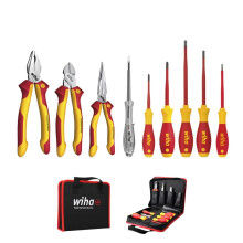 Wiha 9-Piece VDE Insulated 1000V Tool Set: Combination Pliers & Screwdrivers with Carry Bag (Model 90012C)