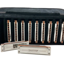 Easttop Pro10 Wood Comb Diatonic Blues Harmonica Set - 12 Keys for Professionals & Students