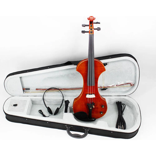Solid Wood Electric Violin Set for Beginners & Advanced Players - Includes Case, Bow, and Strings