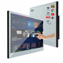 Souria 22-inch waterdichte slimme touchscreen spiegel LED-tv met Android, WiFi, Bluetooth en ATSC/DVB voor gebruik in de badkamer