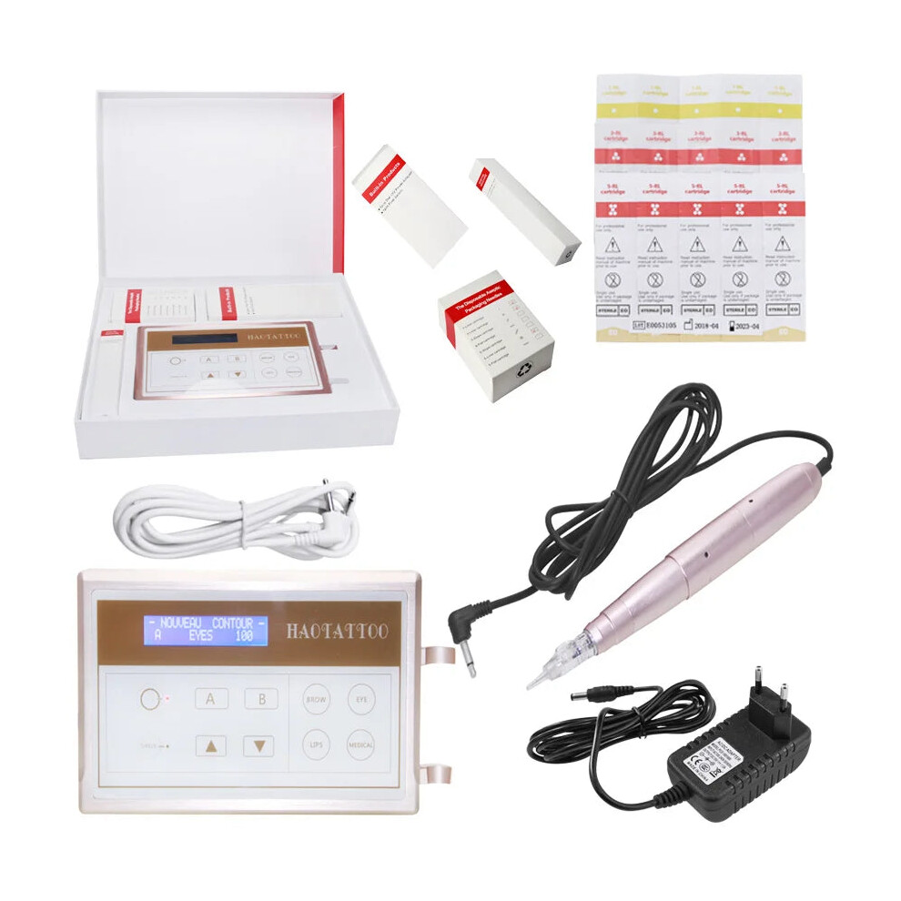 Professional Permanent Makeup Tattoo Kit with Swiss Motor Pen and Microblading Cartridge Needles for Eyebrow, Lip, and Eyeliner