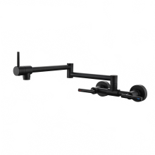 Matte Black Wall-Mounted Pot Filler Faucet with Swivel Spout and Triple Handles in Solid Brass for Hot and Cold Water