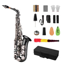 Deluxe Eb Alt - Saxophon mit schwarzer Nickel - Beschichtung & Perlmutt - Schlüsseln - Komplett mit Zubehör