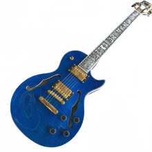 Transparenter blauer Ahorn - Korpus E - Gitarre mit Abalone - Einlage im Rosenholz - Griffbrett, Doppel - F - Loch, Gold - Hardware