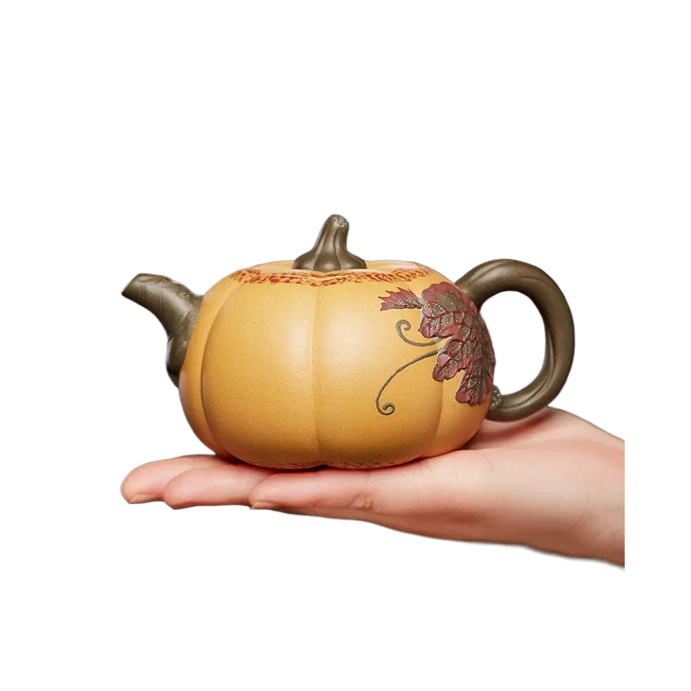 Handcrafted Yixing Zisha Pumpkin Teapot - 300ml Authentic Purple Clay Teaware for Home-image-OPC-PHPZXKR-NEW
