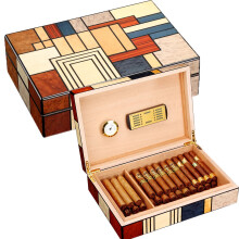 Galiner Large Capacity Cedar Wood Cigar Humidor Box with Glossy Finish, Magnetic Hygrometer & Humidifier