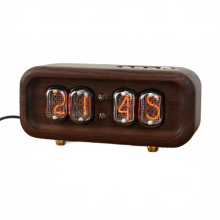 Vintage Schwarz - Walnuss - Massivholz Leuchtende Digitale Röhrenuhr - Nixie - Stil Tischuhr, perfektes Geschenk