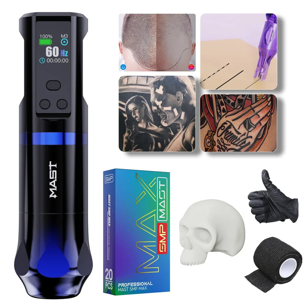 Mast SMP Adjustable Frequency Tattoo Pen Kit with Scalp Cartridge Needles (3Hz-150Hz) for Professional Scalp Tattooing