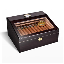 Premium Cedar Wood Cigar Humidor - Holds 50 Cigars with Hygrometer & Humidifier