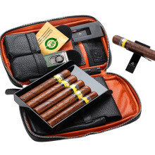 Galiner Premium Leather Cigar Case with V Cutter, Cigar Lighter, 69% Humidity Pack, and Travel Humidor Support