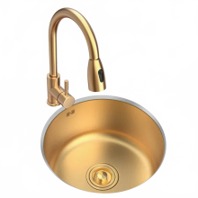 Handgefertigter goldener Nano - Edelstahl - Spüle für die Küche - Kompaktes Single - Slot - Design für Balkon oder Bar