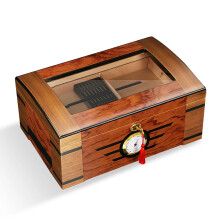 Galiner Large Capacity Glass Cigar Humidor Box with Cedar Wood Lining, Glossy Finish, Hygrometer & Humidifier