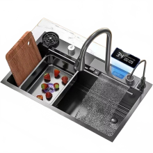 Feiyu Waterfall Faucet with Electronic Display & Stainless Steel Finish for Accurate Water Temperature Control