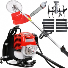 Ultieme 8-in-1 benzine bosmaaier: Maaier, Grastrimmer, Heggensnijder, Boomzaag, Onkruidverwijderaar, Bodemlosmaker