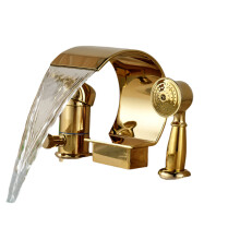 Elegante gouden waterval badkraan met handdouche - enkele hendel opbouwkraan
