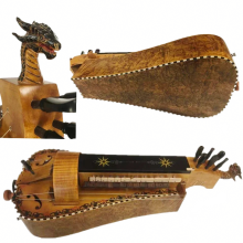 Exquise Hurdy Gurdy met Vogelperspectief Hout-Inlegwerk, 6 snaren, 24 toetsen, schelpenrand en gebeeldhouwde krul