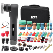 SPTA 12V Mini Cordless Car Polisher with Flexible Shaft Kit - Includes 8mm & 12mm DA RO Polisher, 2 x 2.0Ah Batteries