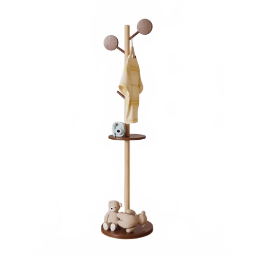Multi-Functional Solid Wood Children's Coat & Hat Stand with Movable Laundry Basket