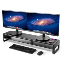 Space-Saving Aluminum Dual Monitor Stand with Wireless Charging & 4 USB 3.0 Ports