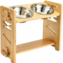 Adjustable Elevated Bamboo Pet Bowl Stand for Large and Medium Dogs & Cats - Feade Support