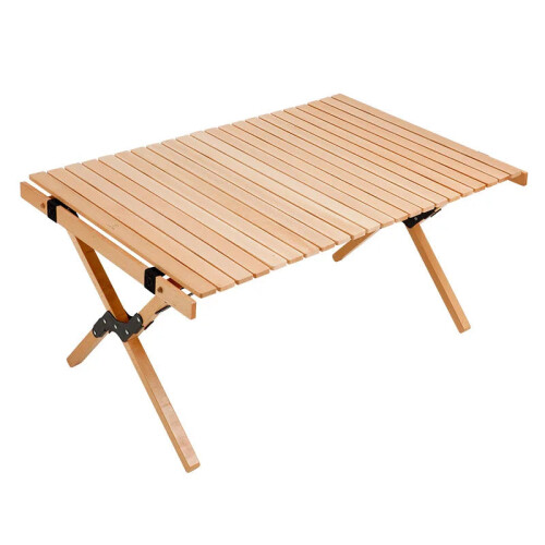 Compact Ash Wood Roll-Up Camping Table - Portable Outdoor Folding Design