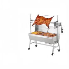 35-inch elektrische rotisserie grill met houtskool spit en roestvrijstalen braadpan, vergrendelbare wielen voor outdoor kamperen
