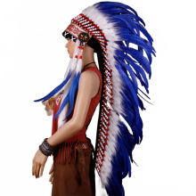 Handcrafted Royal Blue Indian Feather Headdress Replica - Authentic Feather Headpiece Costume Accessory