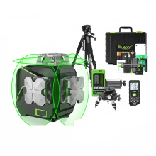 Huepar S03CG Set: 3D Cross Line Laser Level with Bluetooth Remote, 12-Line Osram Green Beam, Receiver, Tripod & Rangefinder
