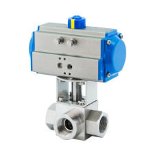 High Pressure 3-Way Stainless Steel SS304 Pneumatic Ball Valve - DN8, DN10, DN15, 32MPa, 300Bar, T & L Type (1/4, 3/8, 1/2)