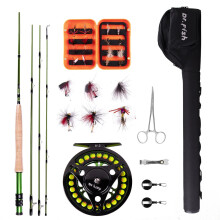 Ultieme DR Fish 9ft Vliegvishengelset: IM8 Carbon Hengel, 5/6WT Molenkoppeling, Lijn, Vliegen en Tas voor Baarsvissen