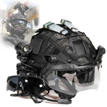 Ultimatives taktisches Helm - Set mit Abdeckung, Headset, Schutzbrillen, Signalleuchte und Taschenlampe für Airsoft, Paintball und Jagd
