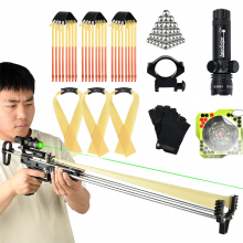 Geavanceerde zwarte telescopische slingshot met rode en groene laser richtkijker voor krachtig buiten jagen en schieten