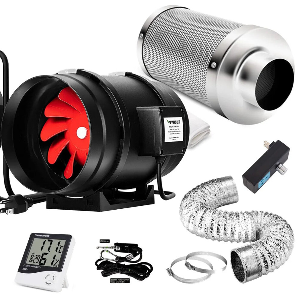 4-Inch 190 Cfm Inline Fan Ventilation Kit With Speed Controller, Carbon Filter, And 8-Foot Ducting For Grow Tents 313055116153