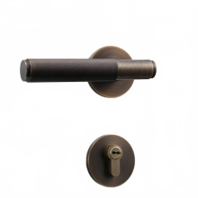 Luxury Brass Knurled Door Handle Set - Black & Gold Privacy Lever for Bedroom & Bathroom