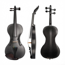Premium 4/4 Reiner Kohlefaser - Violine mit Ebenholz - Saitenhalter & Saitenbrücke, Zubehör inklusive + kostenloser Schaumstoffkoffer