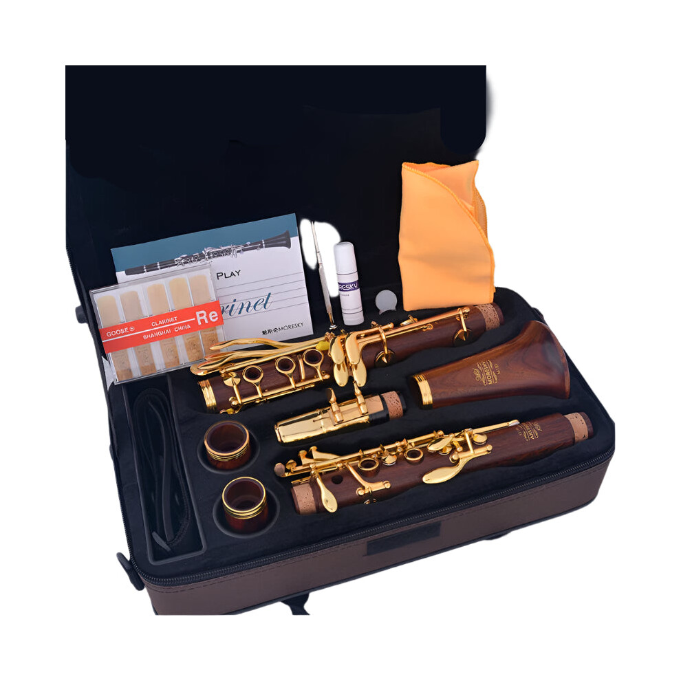 Moresky Professional Rosewood Clarinet In Red With Gold-Plated Keys - 18/17 Key Bb Sib Klarnet M15 726084601529