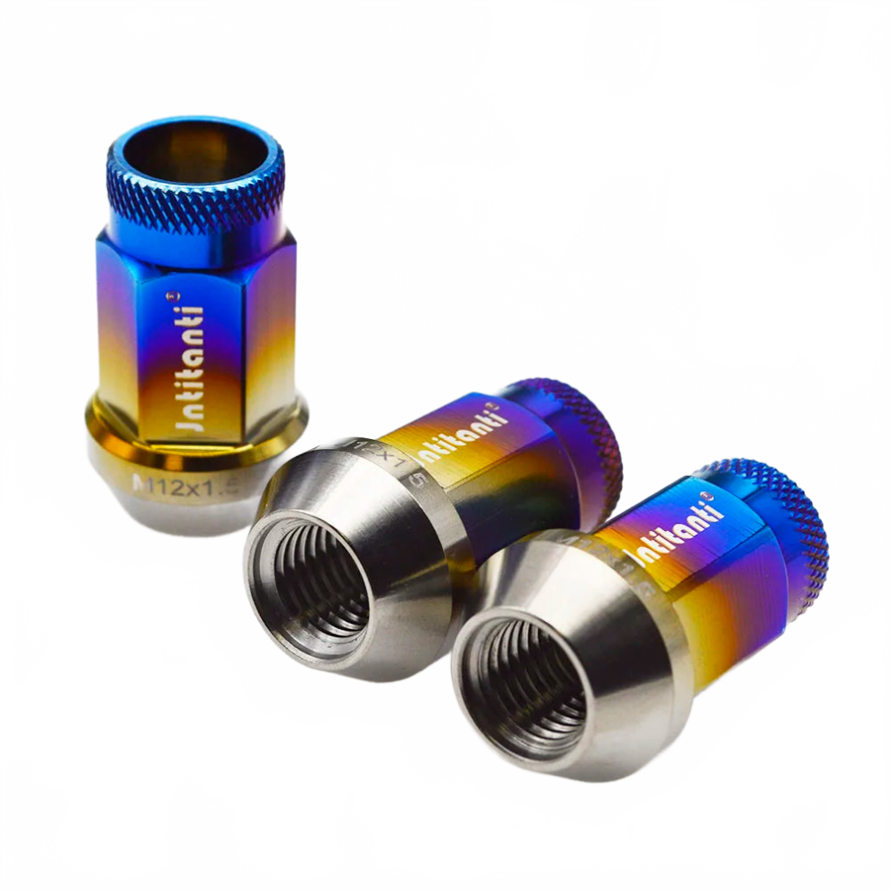 Jntitanti Gr5 Titanium Lug Nut - M12x1.5x38mm Knurled Open End, Burnt Blue Finish 7445045275243