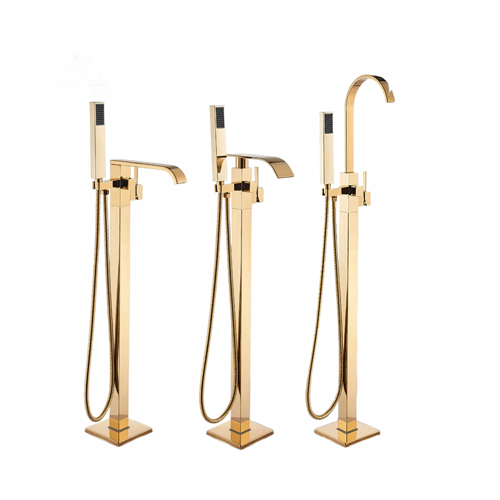 Luxurious Rozin Golden Freestanding Waterfall Bathtub Shower Faucet Mixer Tap 7445047113147